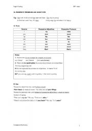 English worksheet: Possessive pronouns and adjectives