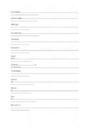 English worksheet: Conjunctions, connecting words and useful phrases