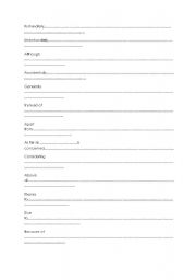 English Worksheet: Conjunctions, connecting words and useful phrases