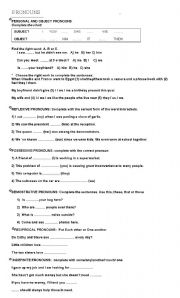 English worksheet: PRONOUNS