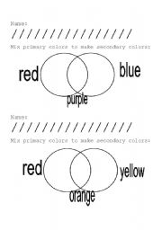 English Worksheet: Mixing Colors