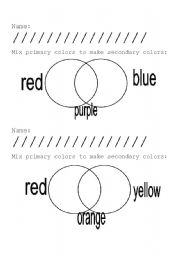 English worksheet: Mixing Colors