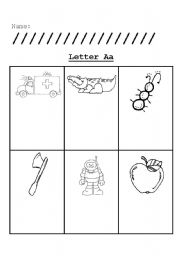 English worksheet: Letter A Pictures and Wodrs