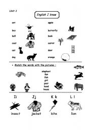 English worksheet: vocabulary review for early grade 