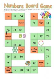 English Worksheet: numbers board game