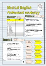English Worksheet: 2 pages/7 exercises Medical English Professional Vocabulary Builder 