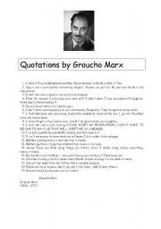 English worksheet: READING COMPREHENSION & ORAL SKILL  : quotations by Groucho Marx