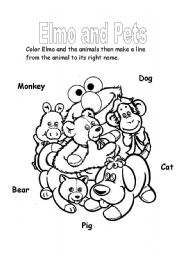 English Worksheet: Elmo and Pets