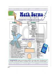 English Worksheet: Math Terms