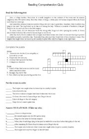 English Worksheet: Reading Comprehension quiz