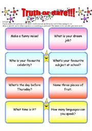 English Worksheet: Truth or dare!!!