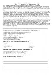 English Worksheet: Guy Fawkes and the Gunpowder Plot