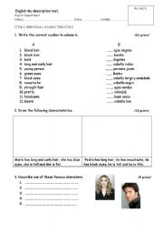 English worksheet: test personal characteristics