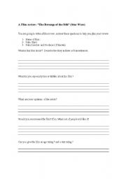 English worksheet: A Film review: The Revenge of the Sith (Star Wars) 