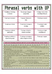 English Worksheet: PHRASAL VERBS WITH UP