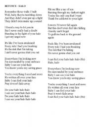 English Worksheet: MUSIC - HALO - BEYONCE