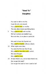 English worksheet: Used To - Daughtry; Answers