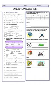English Worksheet: Elementary Test (Units 1 & 2 from Whats up? 1)