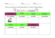 English Worksheet:  Erics Week schedule