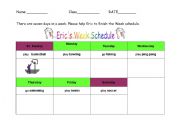 English Worksheet:  Eric´s Week schedule
