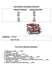 English Worksheet: SUBJECT AND OBJECT PRONOUNS