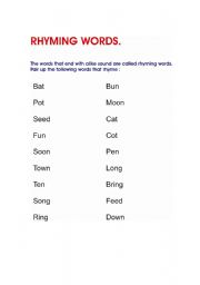 English Worksheet: Rhyming words