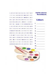 English Worksheet: colours wordsearch