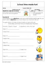 English worksheet: school time