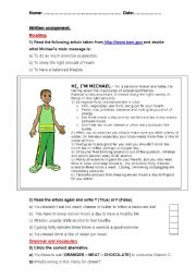 English Worksheet: A healthy lifestyle - Test