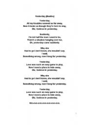 English Worksheet: Yesterday Lyrics