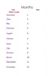 English Worksheet: months