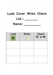 English worksheet: Look Cover Write Check spelling practice