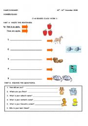 English worksheet: THIS/THAT, GENERAL QUESTIONS,NUMBERS,VERBS AND POSSESIVE -S WORKSHEET