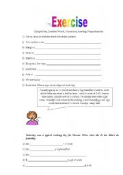 English worksheet: Simple Past/Connectors/Reading Exercise