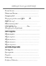 English Worksheet: getting to know you 
