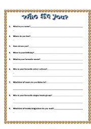 English worksheet: Who are you?