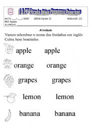 English worksheet: fruits