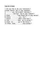 English Worksheet: do or does