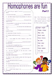 English Worksheet: Homophones -part 2 (with key)