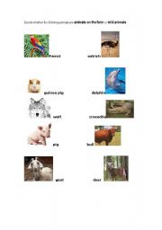 English worksheet: animals on the farm or wild animals