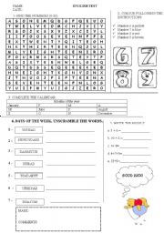 English Worksheet: revise colours, numbers 1-20, days and months
