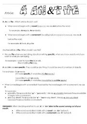 English Worksheet: Articles A, An & The
