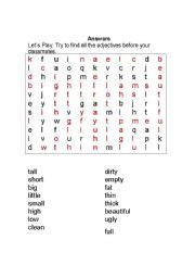 English worksheet: Adjectives word search