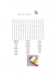 English worksheet: Back to School Wordsearch