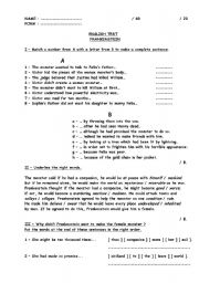 English Worksheet: Frankenstein - Reading test