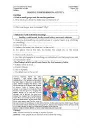 English Worksheet: reading comprehension