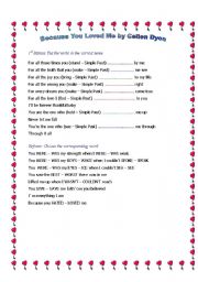 English worksheet: Because you Loved me by Celine Dyon 