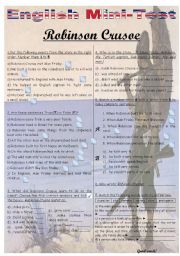 English Worksheet: MINI-TEST - ROBINSON CRUSOE