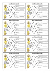 English Worksheet: Hello! Im ... (with cartoons)