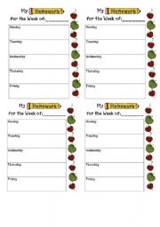 English Worksheet: Homework Chart